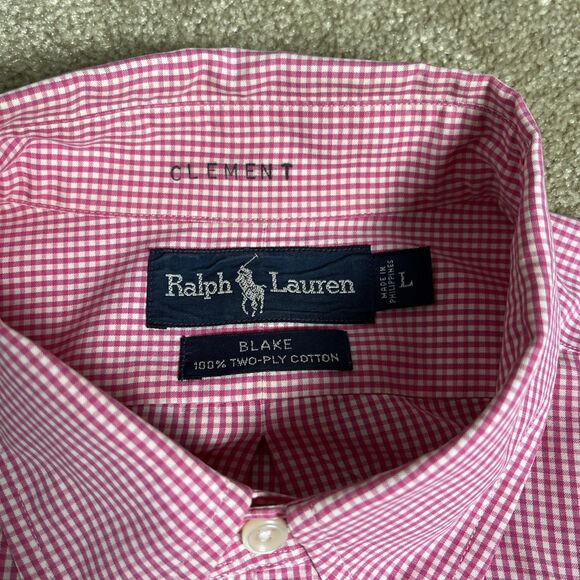 VTG NWOT‎ 90s Ralph Lauren Mens Shirt L Blake 100% Two-Ply Cotton Gingham Check - Picture 2 of 14
